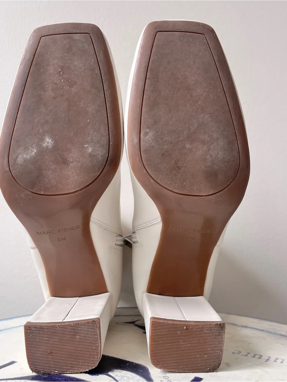 Marc Fisher NEBULA Bone White Leather Square-Toe Women’s Ankle Heeled Boots 8
